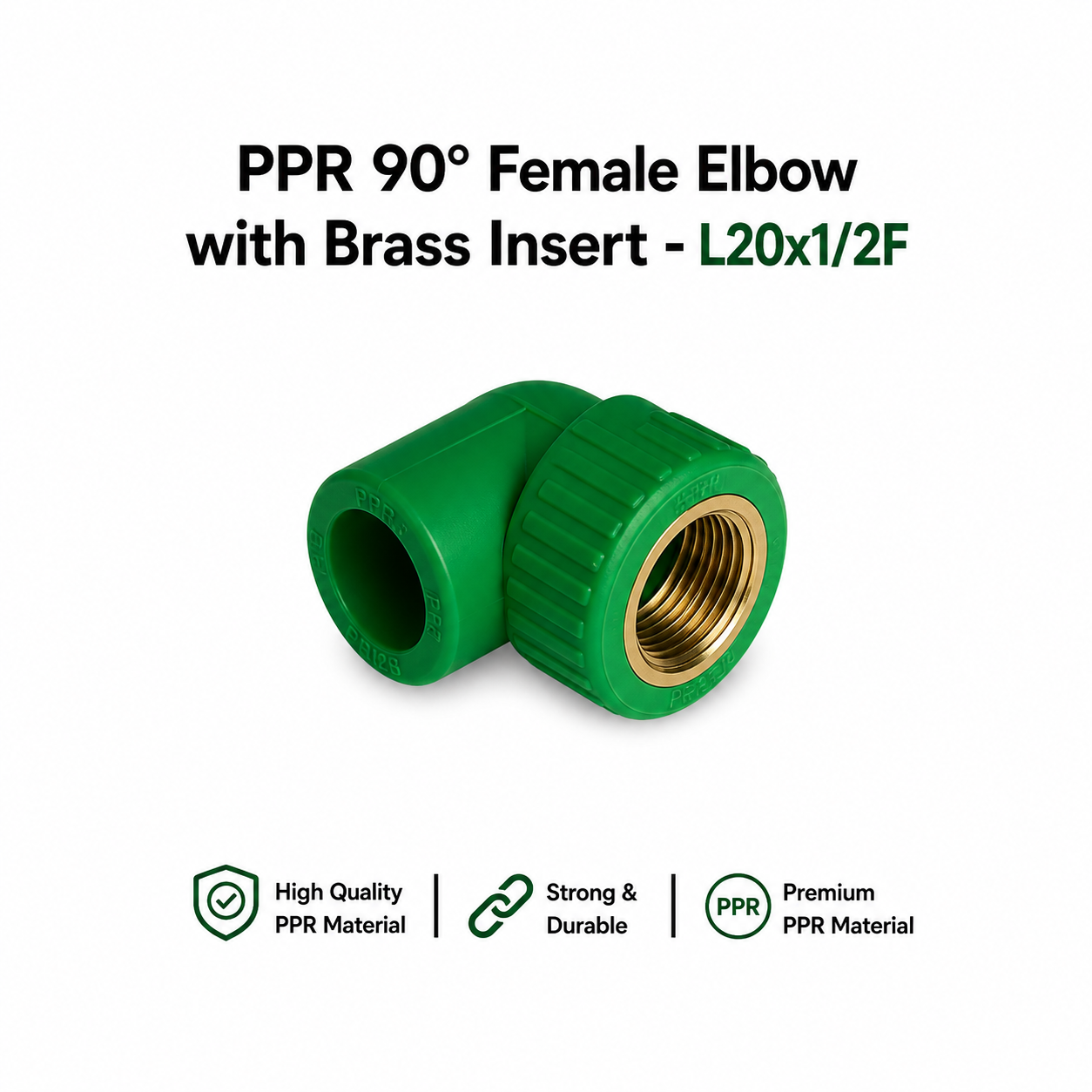 PP-R 90° Female Elbow with Brass Insert - L20x1/2F